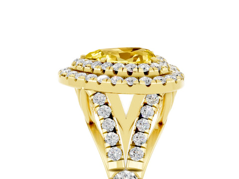 Yellow gold Heart Cut Yellow Sapphire Pavé Split Shank Double Halo Engagement Ring_5