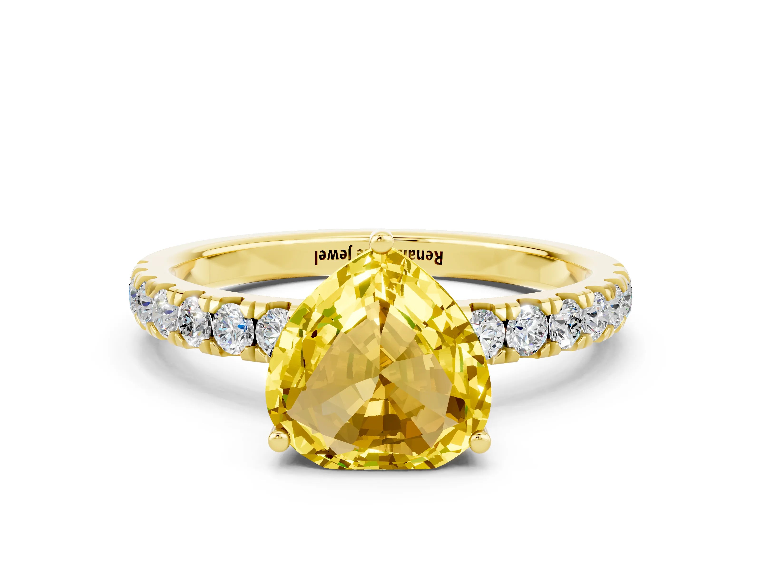 Yellow gold Heart Cut Yellow Sapphire Pave Band Solitaire Ring with Four-Prong Setting_60