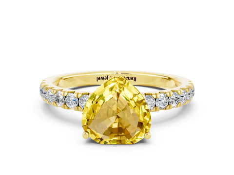 Yellow gold Heart Cut Yellow Sapphire Pave Band Solitaire Ring with Four-Prong Setting_60