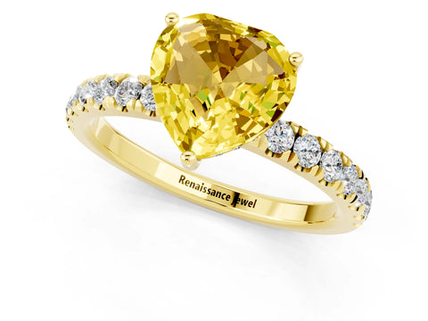 Yellow gold Heart Cut Yellow Sapphire Pave Band Solitaire Ring with Four-Prong Setting_61