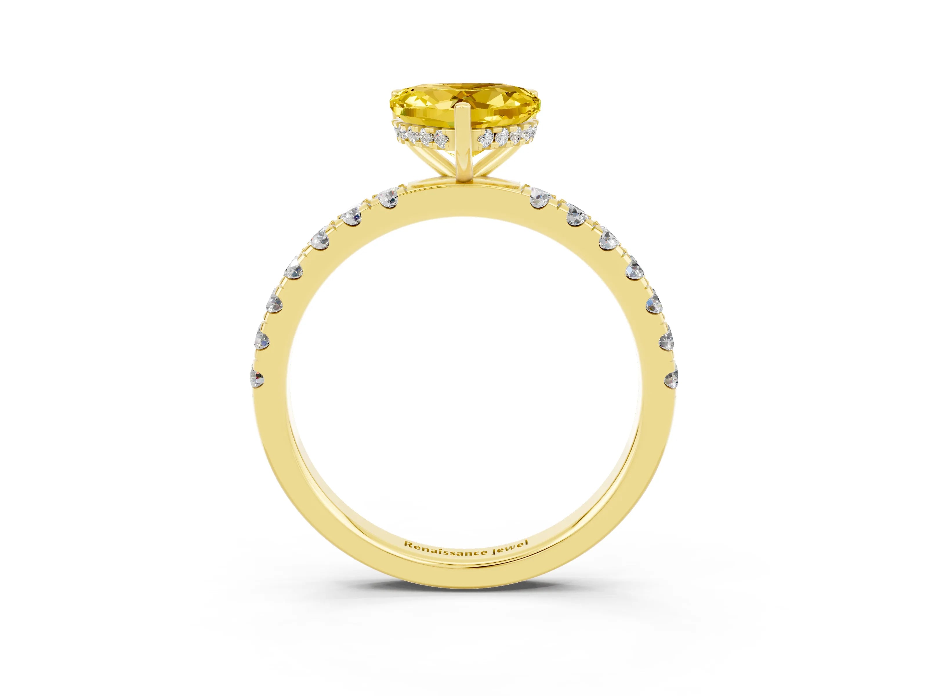 Yellow gold Heart Cut Yellow Sapphire Pave Band Solitaire Ring with Four-Prong Setting_63