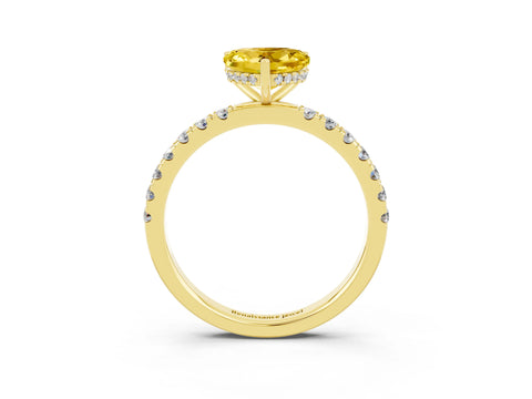 Yellow gold Heart Cut Yellow Sapphire Pave Band Solitaire Ring with Four-Prong Setting_63