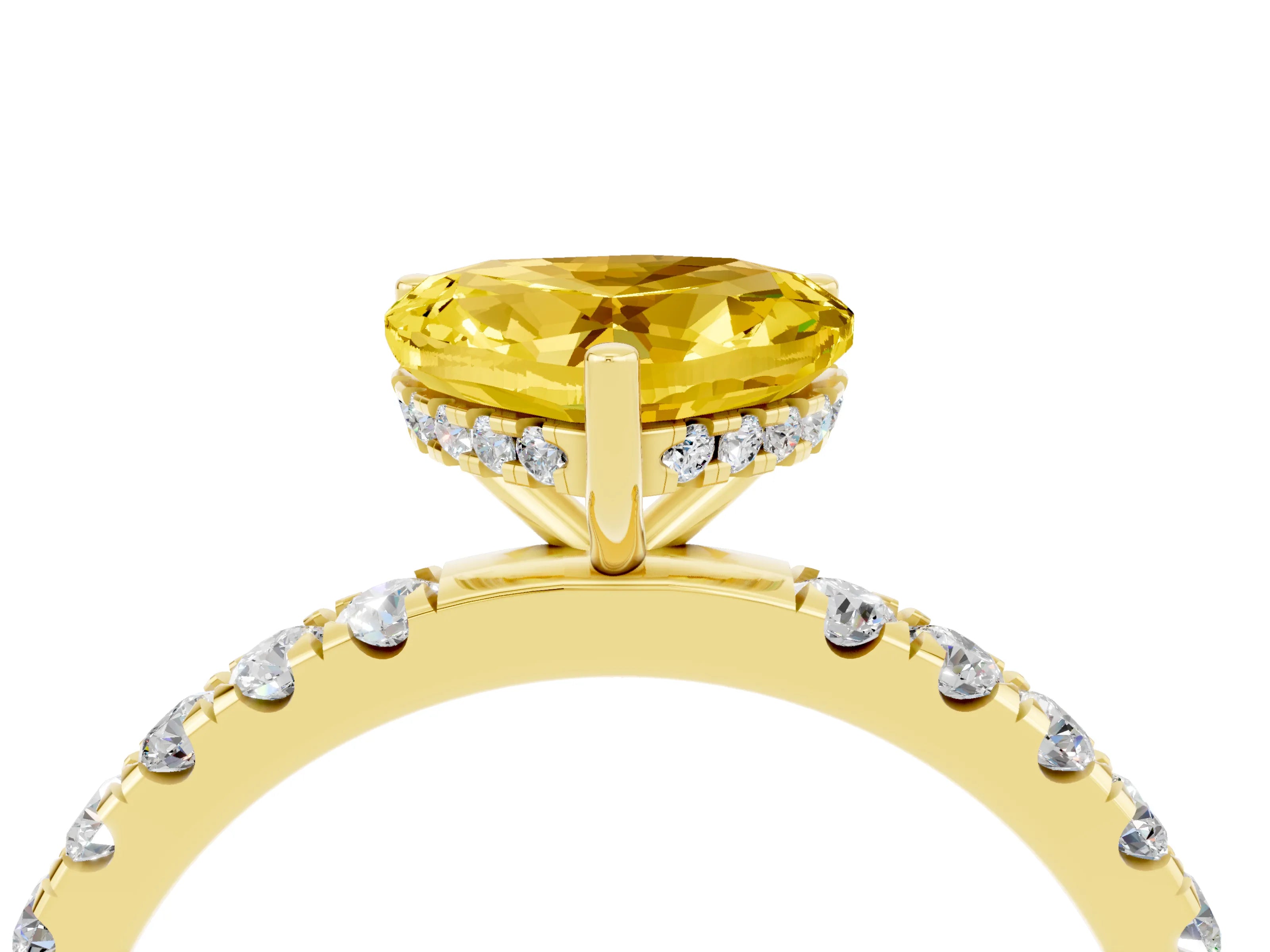 Yellow gold Heart Cut Yellow Sapphire Pave Band Solitaire Ring with Four-Prong Setting_64