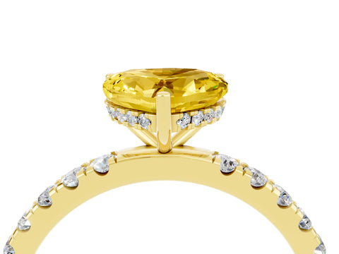 Yellow gold Heart Cut Yellow Sapphire Pave Band Solitaire Ring with Four-Prong Setting_64