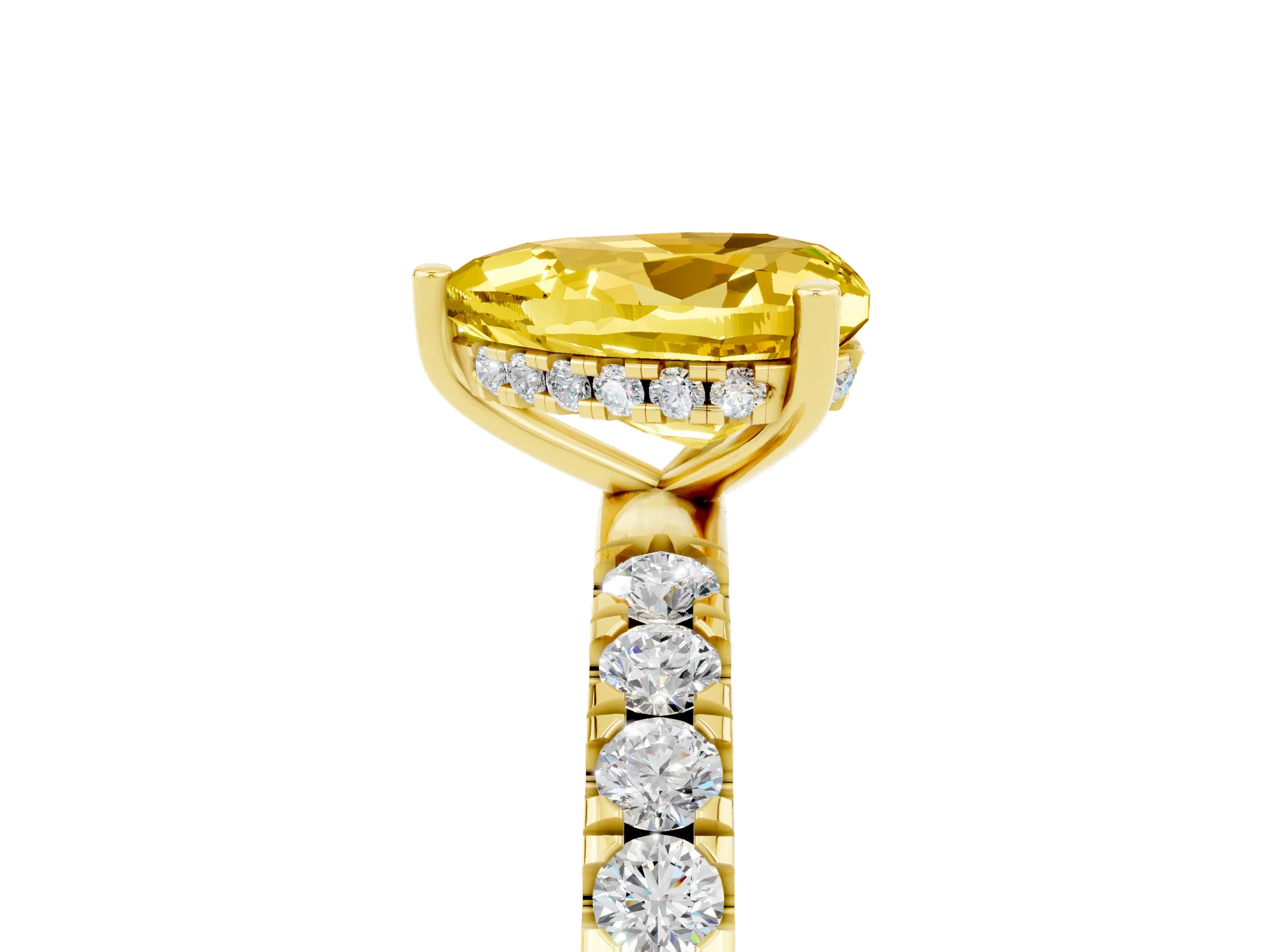 Yellow gold Heart Cut Yellow Sapphire Pave Band Solitaire Ring with Four-Prong Setting_65
