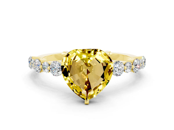 Yellow gold Heart Cut Yellow Sapphire Prong Set Engagement Ring with Pavé Band