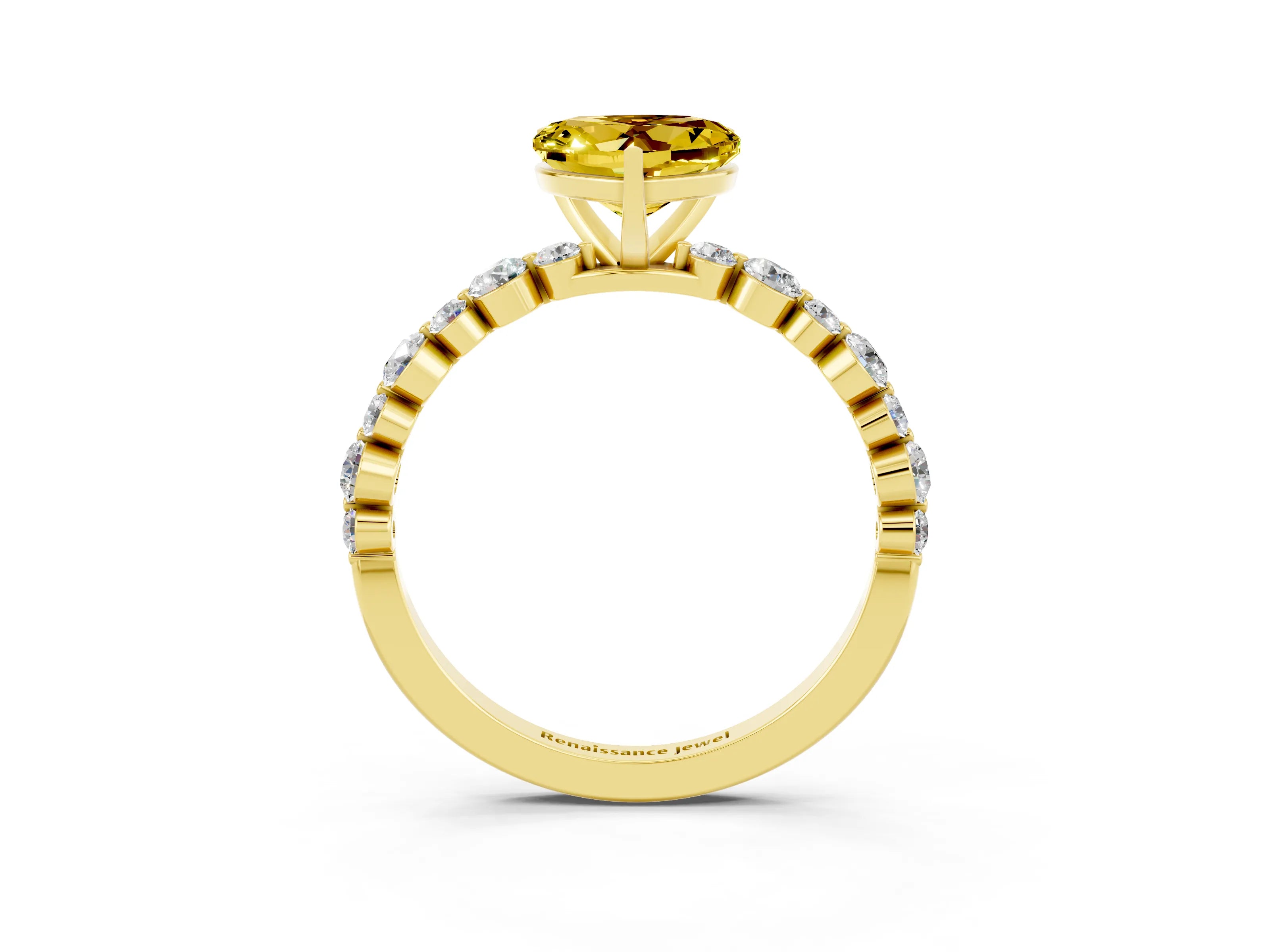 Yellow gold Heart Cut Yellow Sapphire Prong Set Engagement Ring with Pavé Band_15