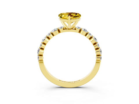 Yellow gold Heart Cut Yellow Sapphire Prong Set Engagement Ring with Pavé Band_15