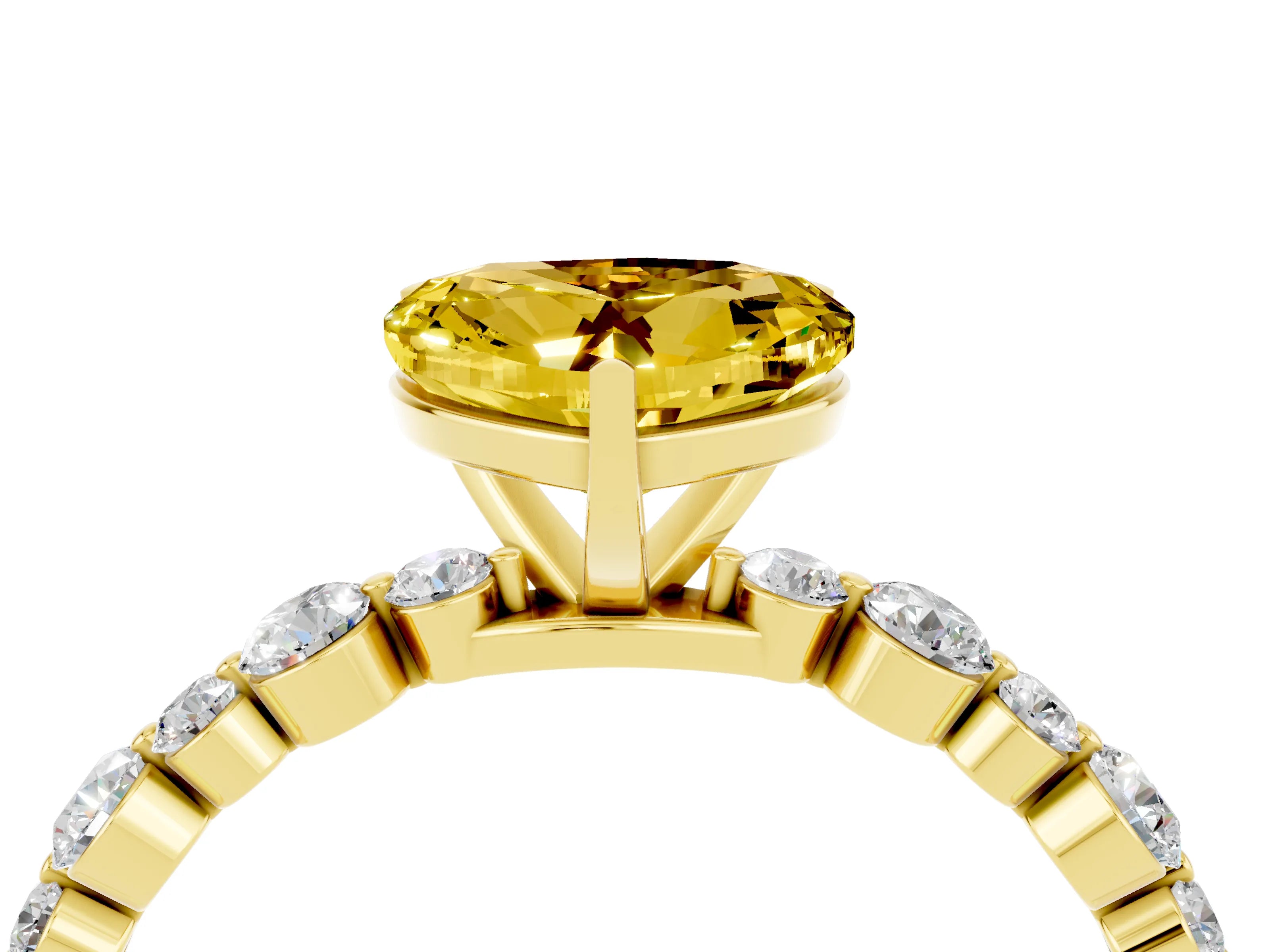 Yellow gold Heart Cut Yellow Sapphire Prong Set Engagement Ring with Pavé Band_16