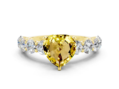 Yellow gold Heart Cut Yellow Sapphire Prong Setting with Side Stones on a Pave Band_24