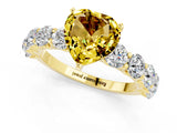 Yellow gold Heart Cut Yellow Sapphire Prong Setting with Side Stones on a Pave Band_25