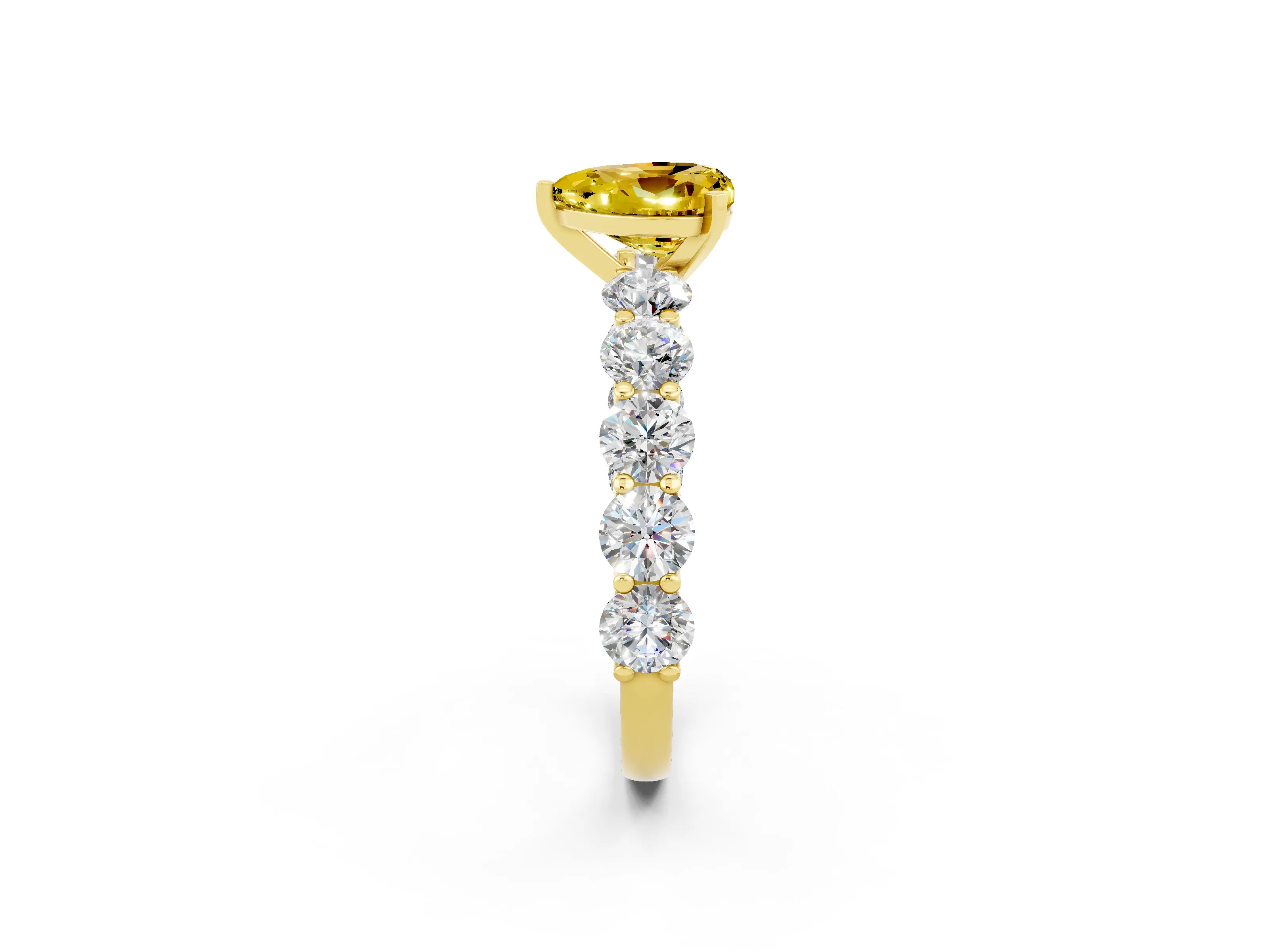 Yellow gold Heart Cut Yellow Sapphire Prong Setting with Side Stones on a Pave Band_26