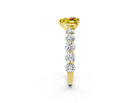 Yellow gold Heart Cut Yellow Sapphire Prong Setting with Side Stones on a Pave Band_26