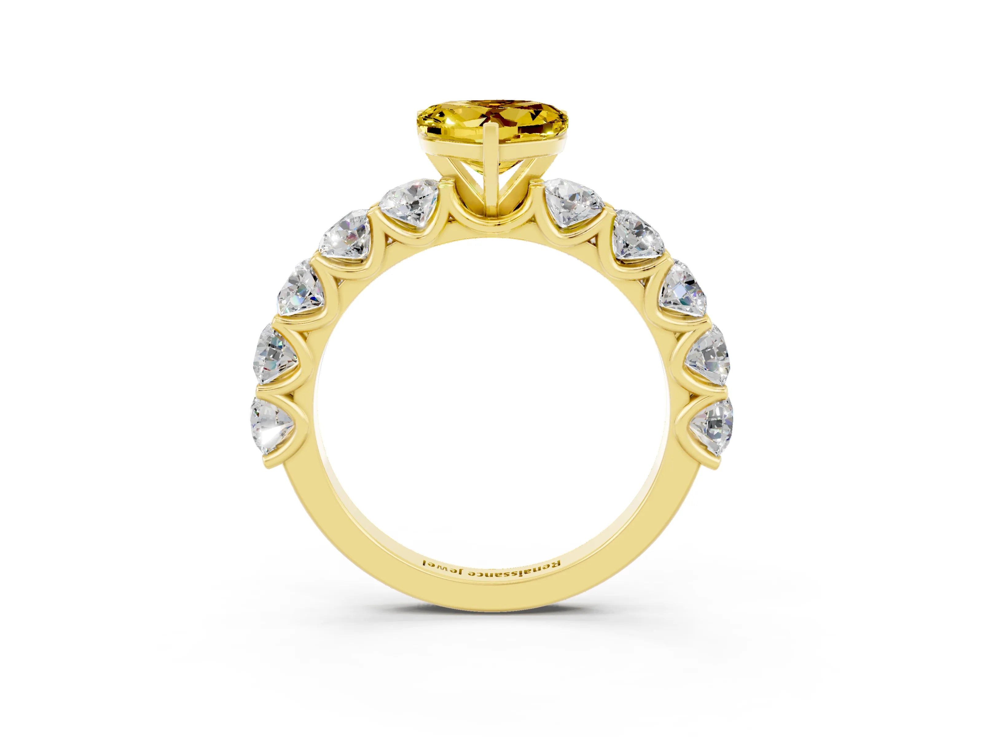 Yellow gold Heart Cut Yellow Sapphire Prong Setting with Side Stones on a Pave Band_27