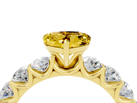 Yellow gold Heart Cut Yellow Sapphire Prong Setting with Side Stones on a Pave Band_28