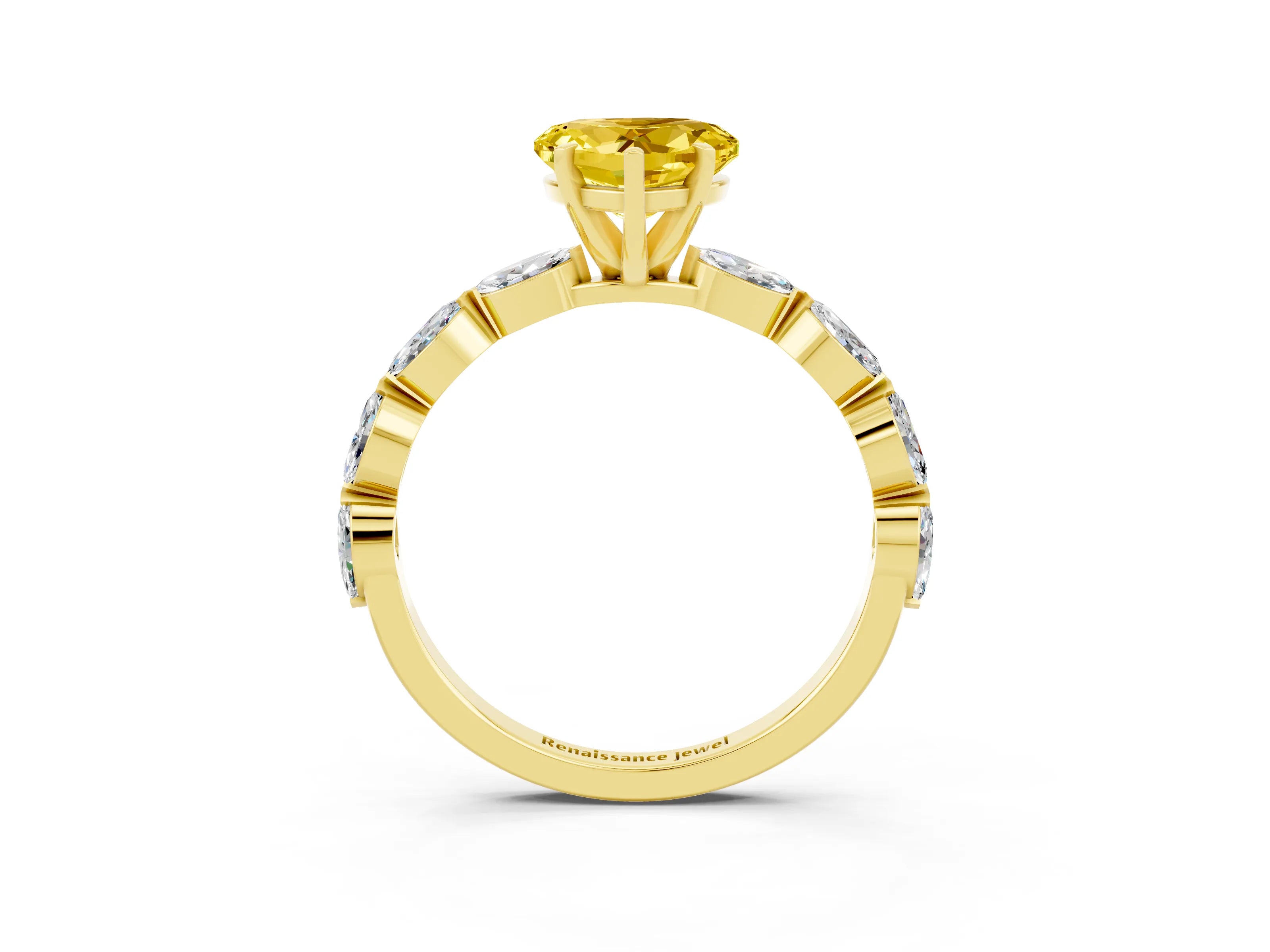 Yellow gold Heart Cut Yellow Sapphire Ring with Marquise Side Stones and Prong Setting_15