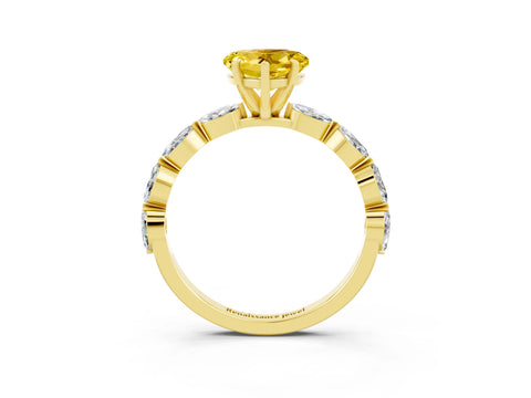Yellow gold Heart Cut Yellow Sapphire Ring with Marquise Side Stones and Prong Setting_15