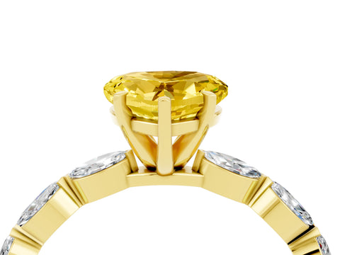 Yellow gold Heart Cut Yellow Sapphire Ring with Marquise Side Stones and Prong Setting_16