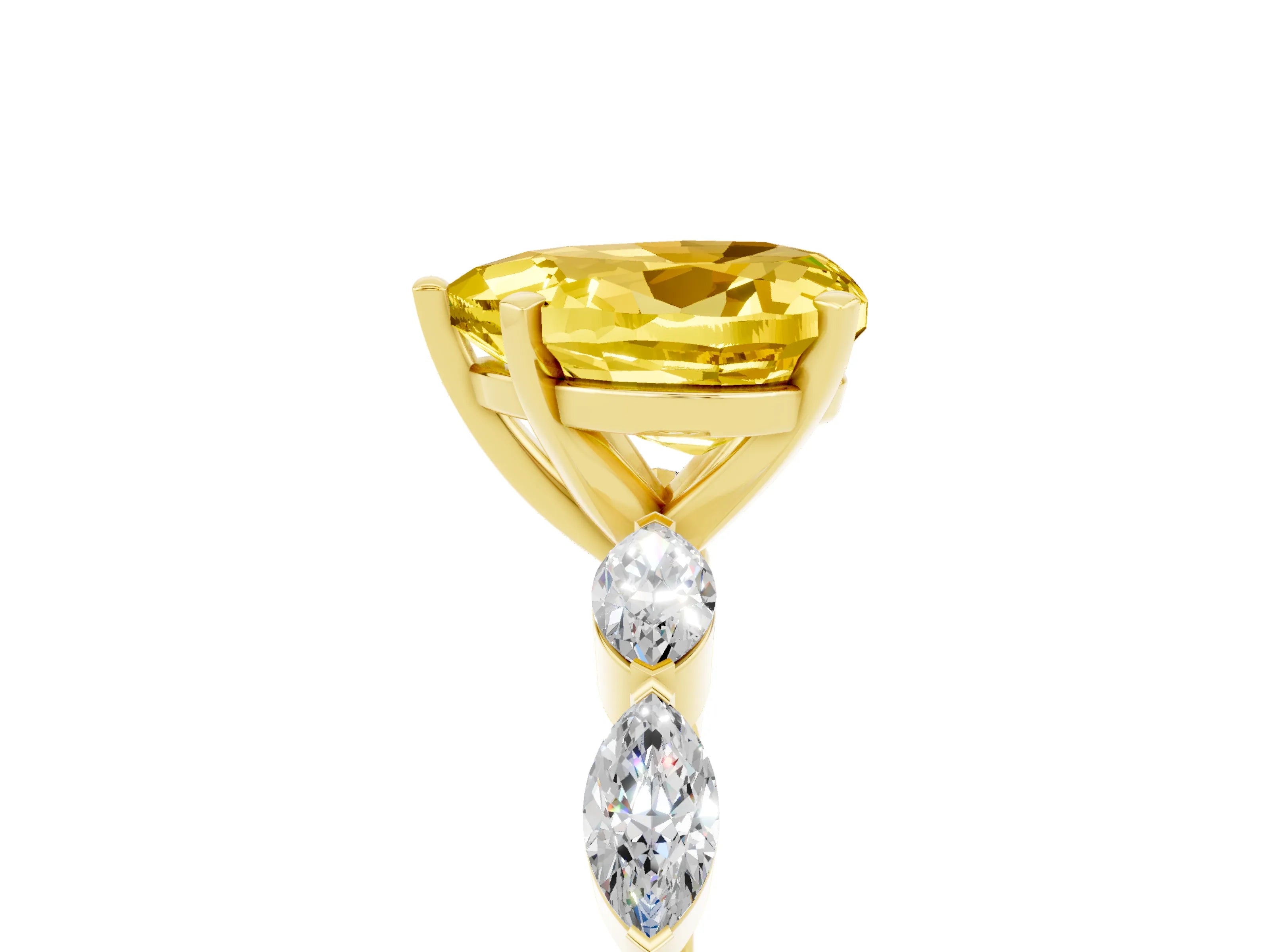 Yellow gold Heart Cut Yellow Sapphire Ring with Marquise Side Stones and Prong Setting_17