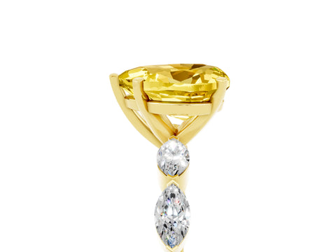 Yellow gold Heart Cut Yellow Sapphire Ring with Marquise Side Stones and Prong Setting_17