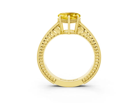Yellow gold Heart Cut Yellow Sapphire Ring with Milgrain Pavé Band and Four-Prong Setting_39
