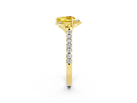 Yellow gold Heart Cut Yellow Sapphire Ring with Pavé Band and Floral Prong Setting_2