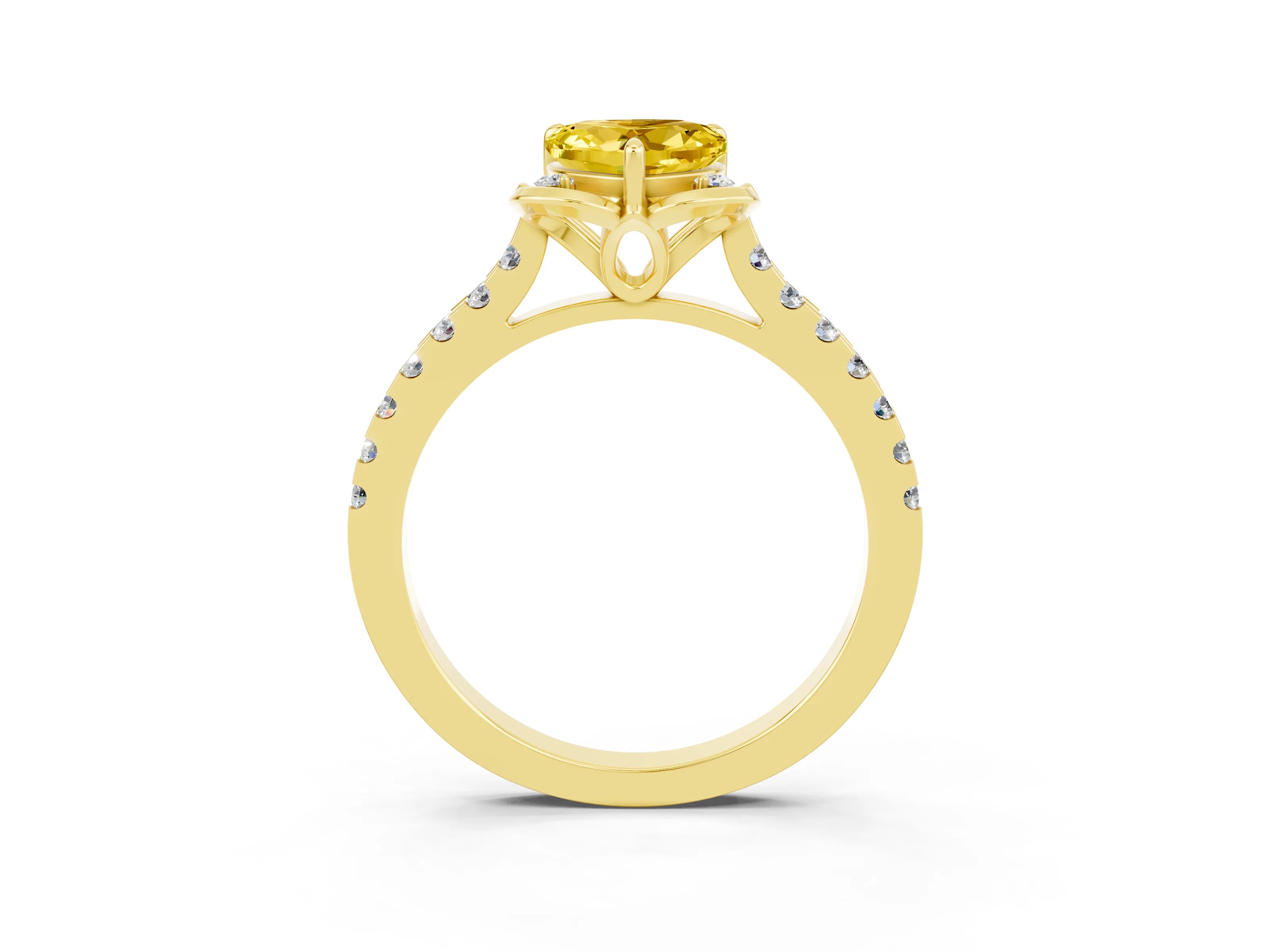 Yellow gold Heart Cut Yellow Sapphire Ring with Pavé Band and Floral Prong Setting_3
