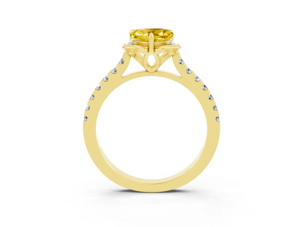 Yellow gold Heart Cut Yellow Sapphire Ring with Pavé Band and Floral Prong Setting