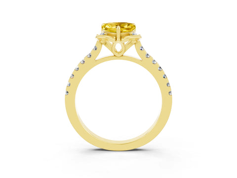 Yellow gold Heart Cut Yellow Sapphire Ring with Pavé Band and Floral Prong Setting_3