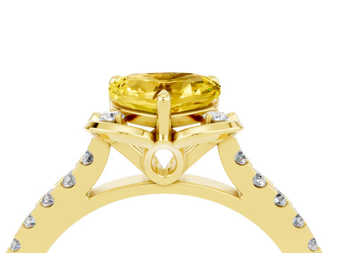 Yellow gold Heart Cut Yellow Sapphire Ring with Pavé Band and Floral Prong Setting_4