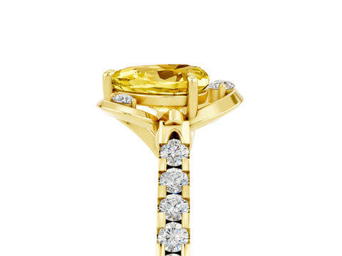 Yellow gold Heart Cut Yellow Sapphire Ring with Pavé Band and Floral Prong Setting_5