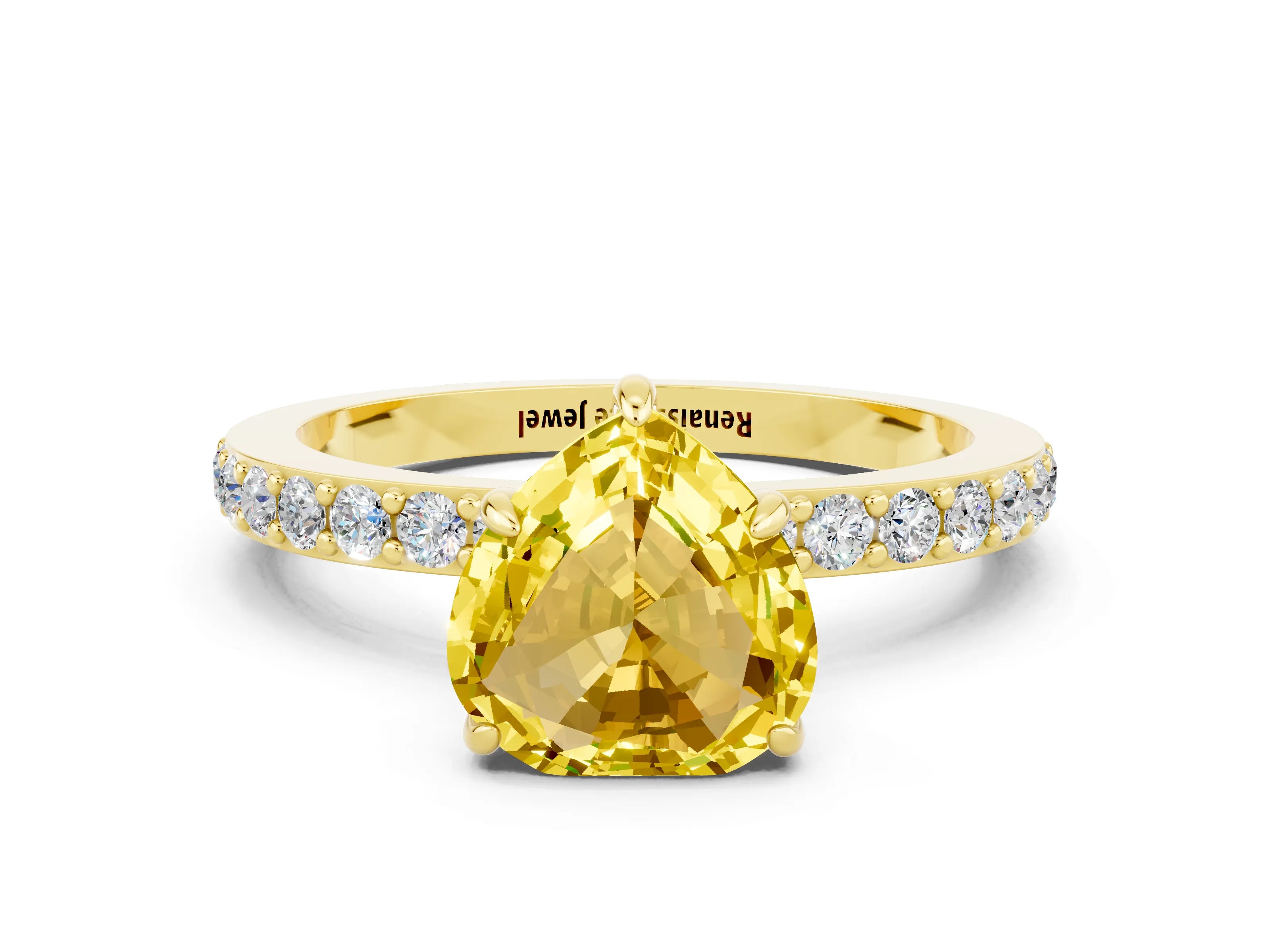 Yellow gold Heart Cut Yellow Sapphire Ring with Pavé Band and Four-Prong Setting_24