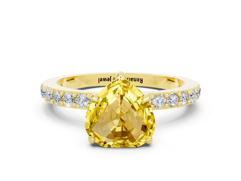 Yellow gold Heart Cut Yellow Sapphire Ring with Pavé Band and Four-Prong Setting_24