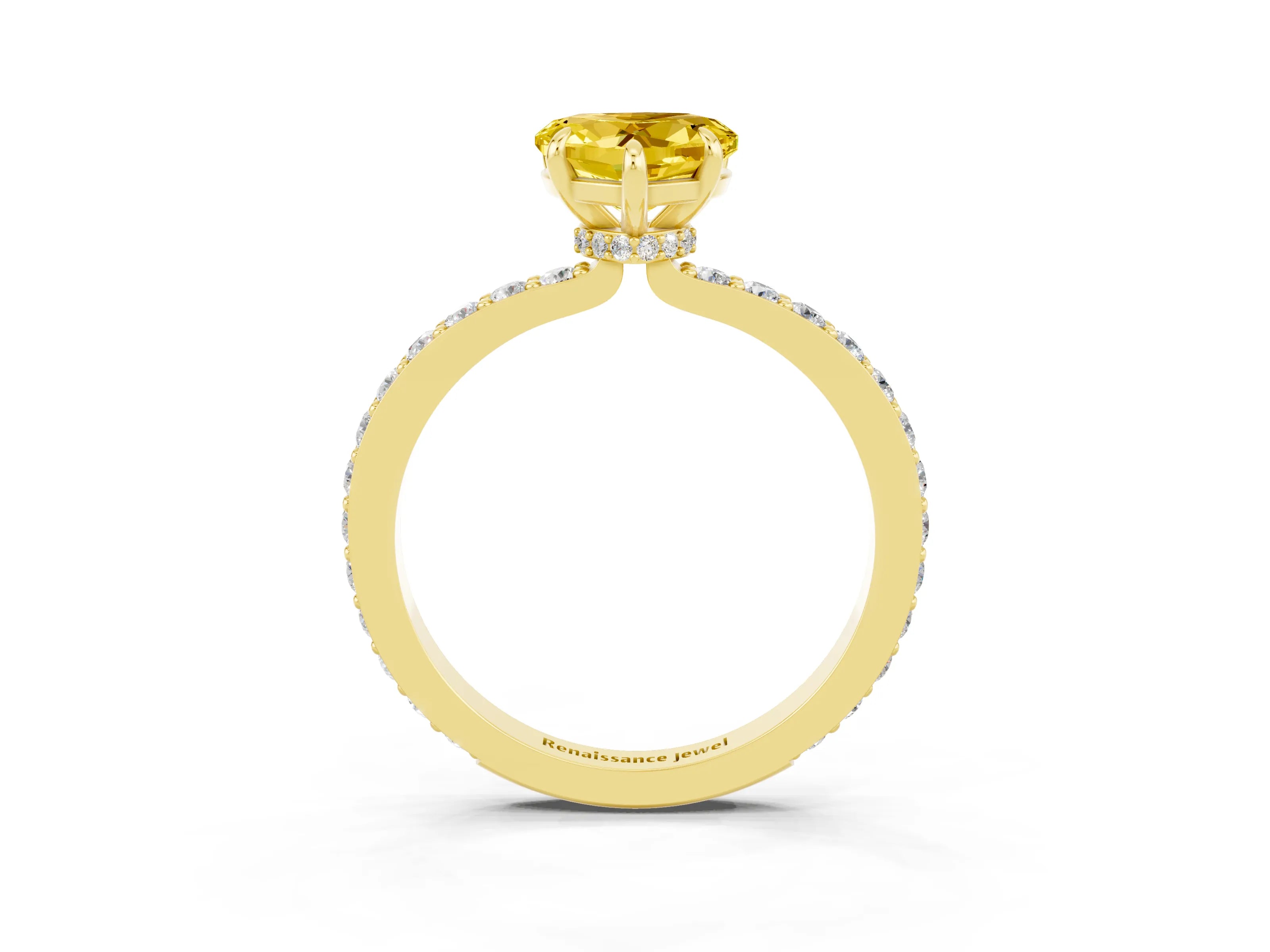 Yellow gold Heart Cut Yellow Sapphire Ring with Pavé Band and Four-Prong Setting_27