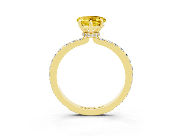 Yellow gold Heart Cut Yellow Sapphire Pavé Engagement Ring with Round  Accents and Prong Setting