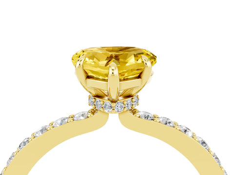 Yellow gold Heart Cut Yellow Sapphire Ring with Pavé Band and Four-Prong Setting_28