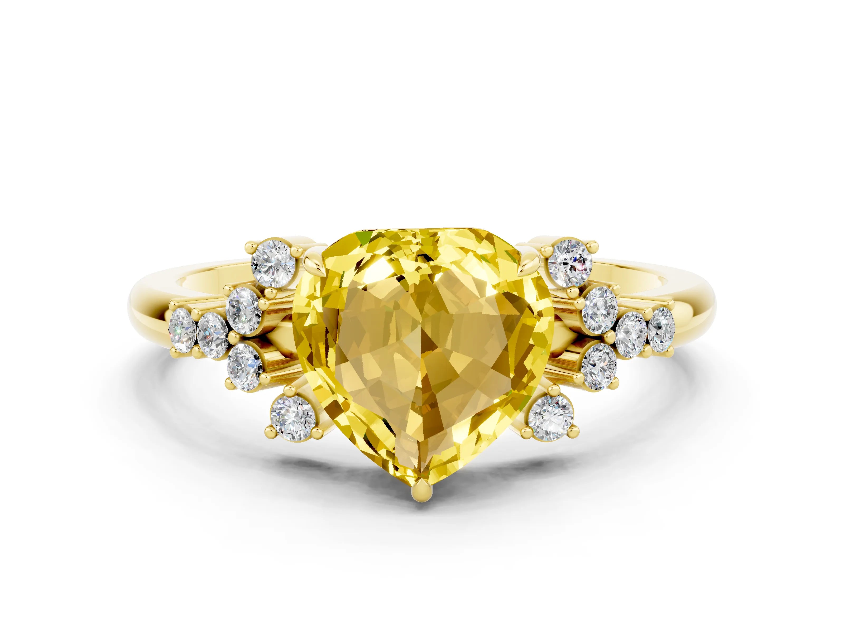 Yellow gold Heart Cut Yellow Sapphire Ring with Side Stones and Four-Prong Setting_60