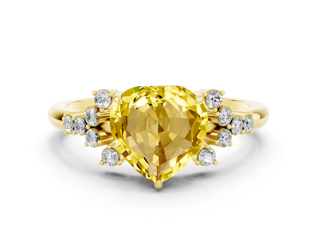 Yellow gold Heart Cut Yellow Sapphire Ring with Side Stones and Four-Prong Setting_60