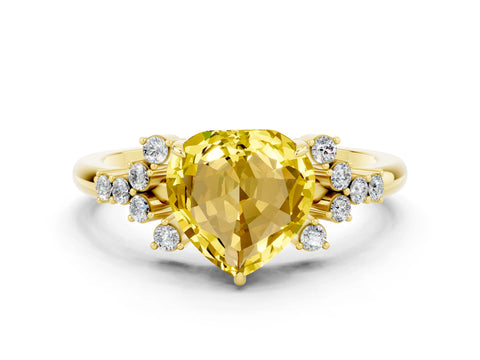 Yellow gold Heart Cut Yellow Sapphire Ring with Side Stones and Four-Prong Setting_60