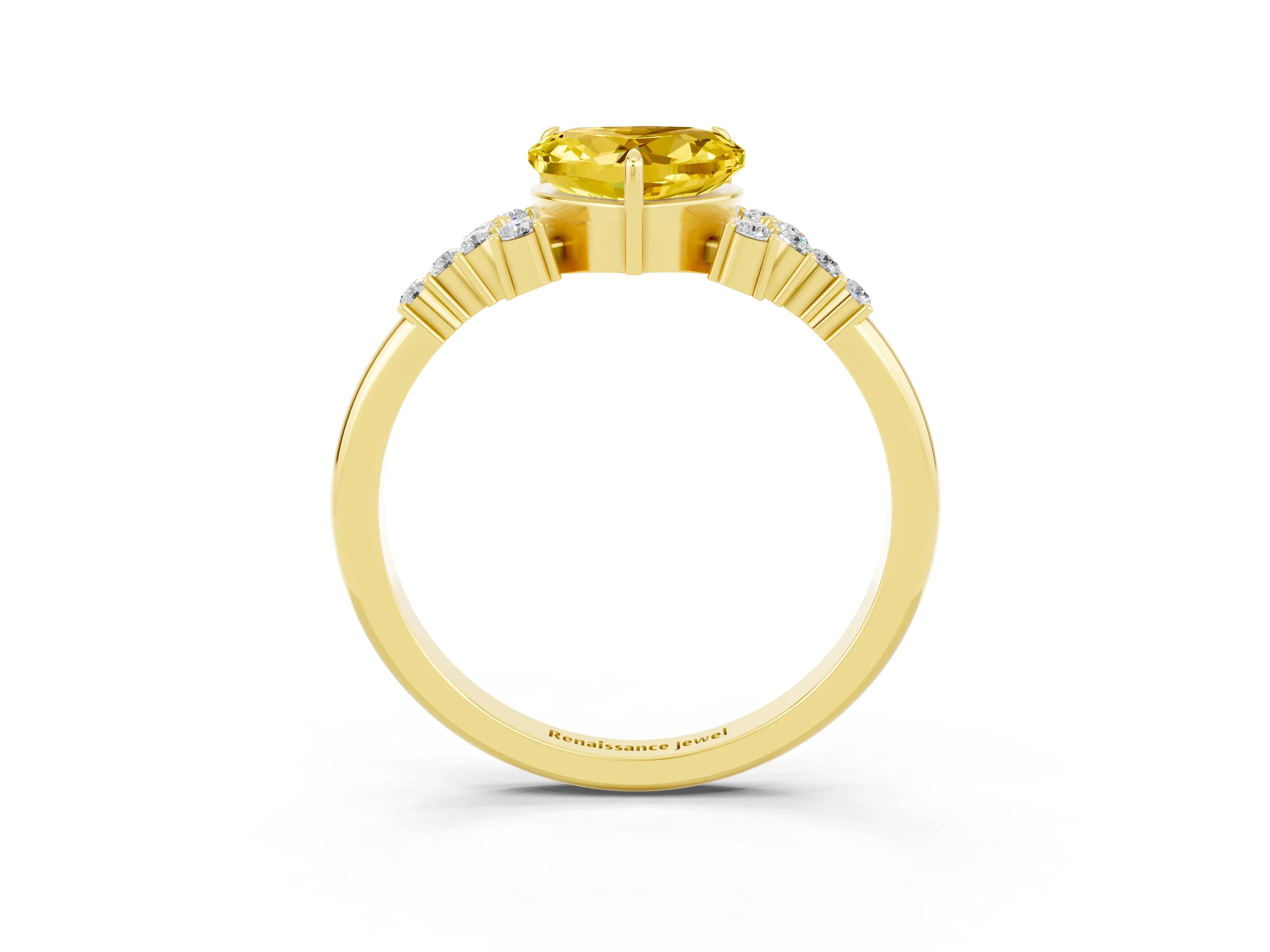 Yellow gold Heart Cut Yellow Sapphire Ring with Side Stones and Four-Prong Setting_63