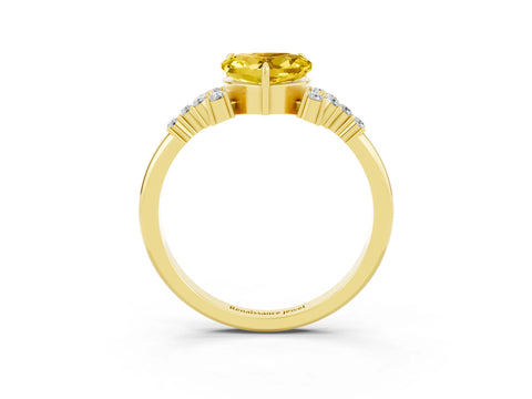 Yellow gold Heart Cut Yellow Sapphire Ring with Side Stones and Four-Prong Setting_63