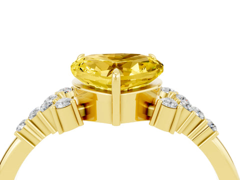 Yellow gold Heart Cut Yellow Sapphire Ring with Side Stones and Four-Prong Setting_64