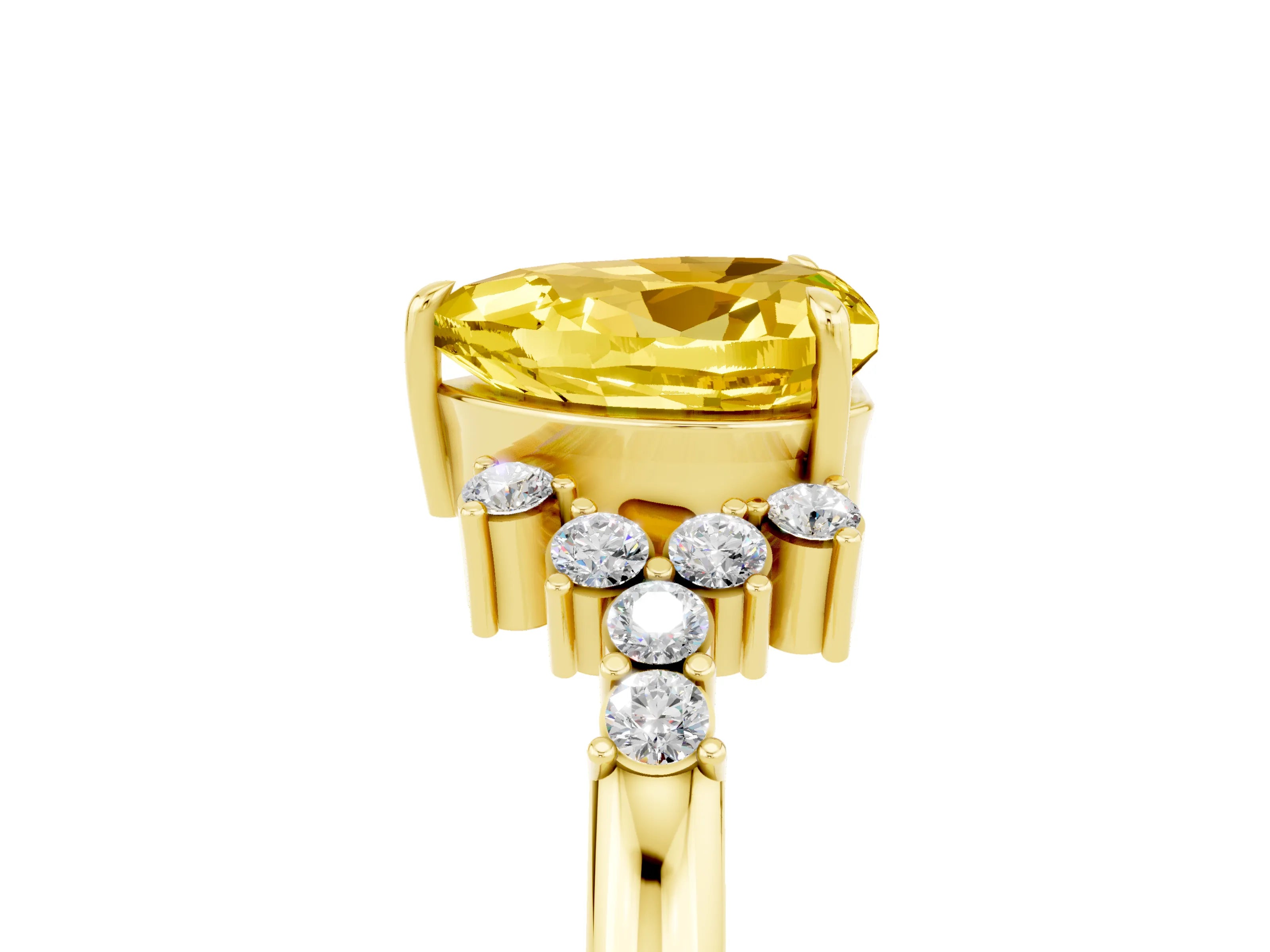 Yellow gold Heart Cut Yellow Sapphire Ring with Side Stones and Four-Prong Setting_65