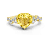 Yellow gold Heart Cut Yellow Sapphire Scattered Round Accent Ring with Prong Setting_12