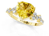 Yellow gold Heart Cut Yellow Sapphire Scattered Round Accent Ring with Prong Setting_13