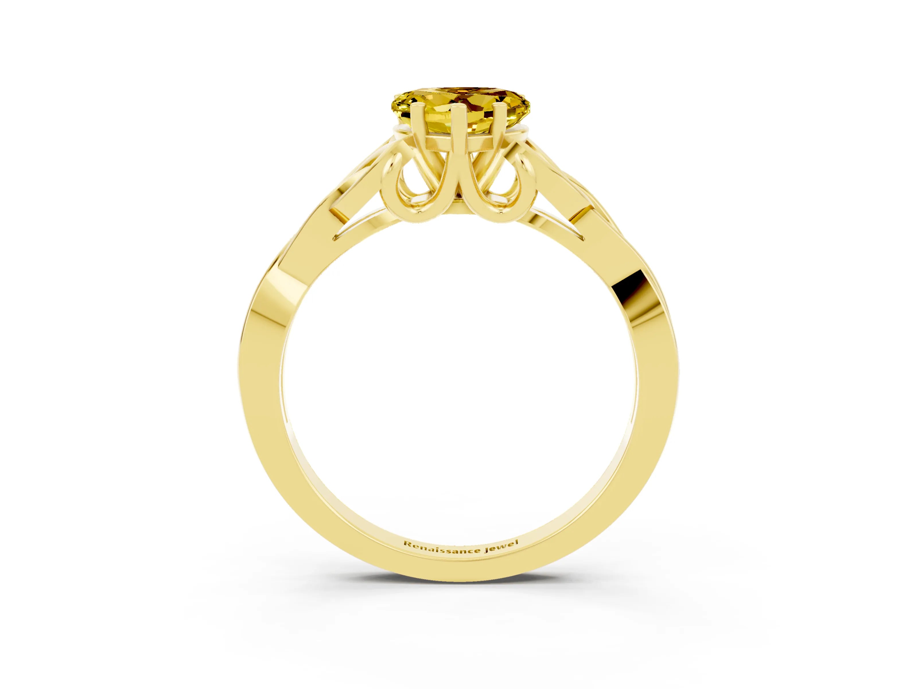 Yellow gold Heart Cut Yellow Sapphire Solitaire Celtic Knot Ring with Four-Prong Setting_39