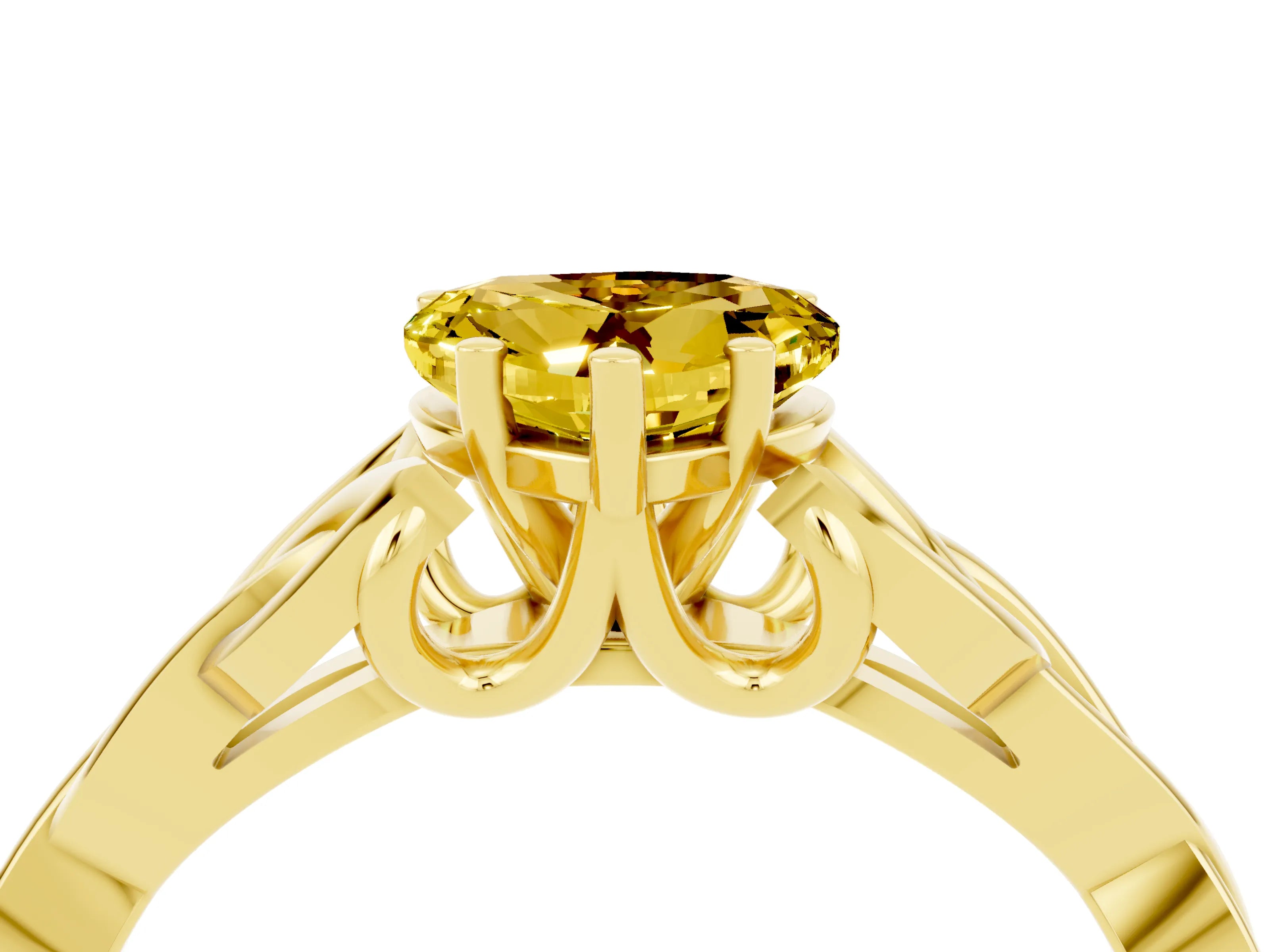Yellow gold Heart Cut Yellow Sapphire Solitaire Celtic Knot Ring with Four-Prong Setting_40