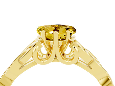 Yellow gold Heart Cut Yellow Sapphire Solitaire Celtic Knot Ring with Four-Prong Setting_40