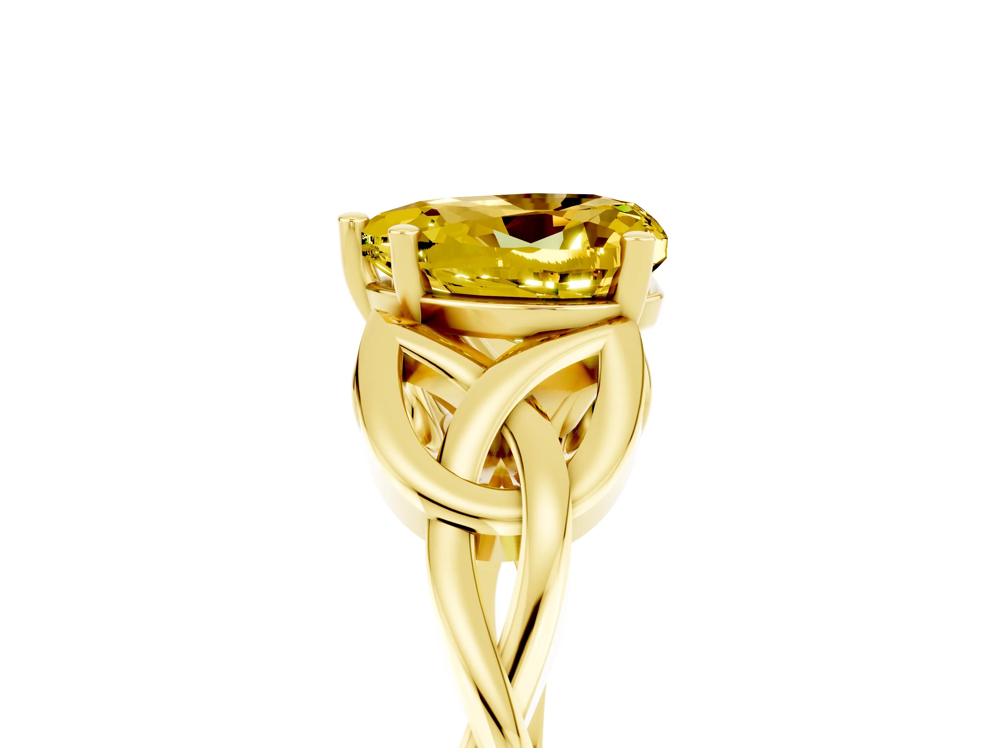 Yellow gold Heart Cut Yellow Sapphire Solitaire Celtic Knot Ring with Four-Prong Setting_41