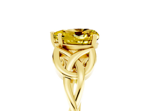 Yellow gold Heart Cut Yellow Sapphire Solitaire Celtic Knot Ring with Four-Prong Setting_41